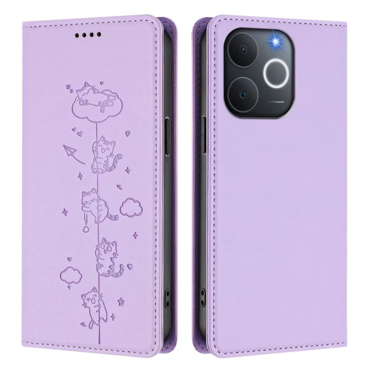 For Realme C71 4G India / Note 70 4G Cute Cats Embossed Magnetic RFID Vegan Leather Phone Case