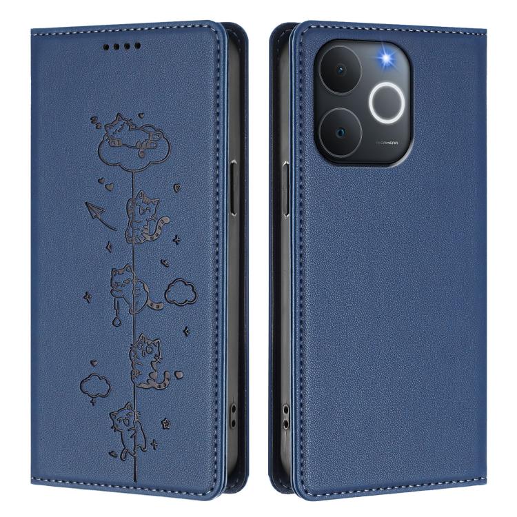 For Realme C71 4G India / Note 70 4G Cute Cats Embossed Magnetic RFID Vegan Leather Phone Case