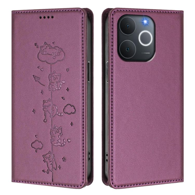 For Realme C71 4G India / Note 70 4G Cute Cats Embossed Magnetic RFID Vegan Leather Phone Case