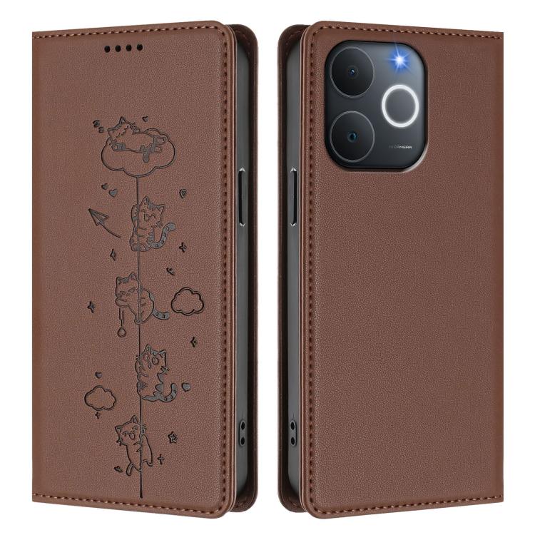 For Realme C71 4G India / Note 70 4G Cute Cats Embossed Magnetic RFID Vegan Leather Phone Case