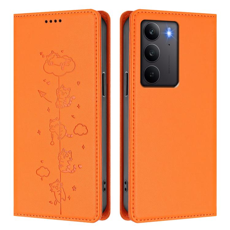 For Realme C75 4G Global / 14x 5G India Cute Cats Embossed Magnetic RFID Vegan Leather Phone Case