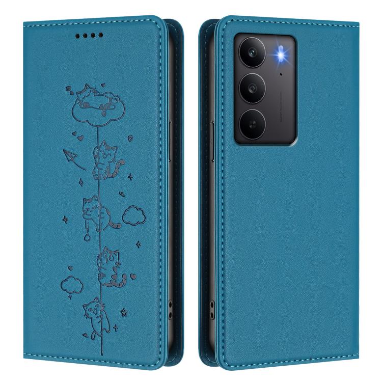 For Realme C75 4G Global / 14x 5G India Cute Cats Embossed Magnetic RFID Vegan Leather Phone Case