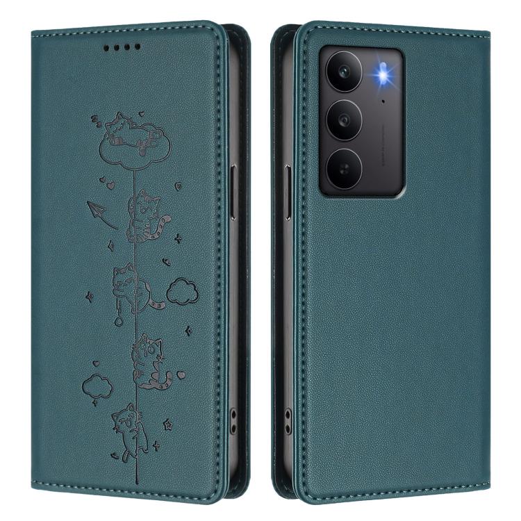 For Realme C75 4G Global / 14x 5G India Cute Cats Embossed Magnetic RFID Vegan Leather Phone Case