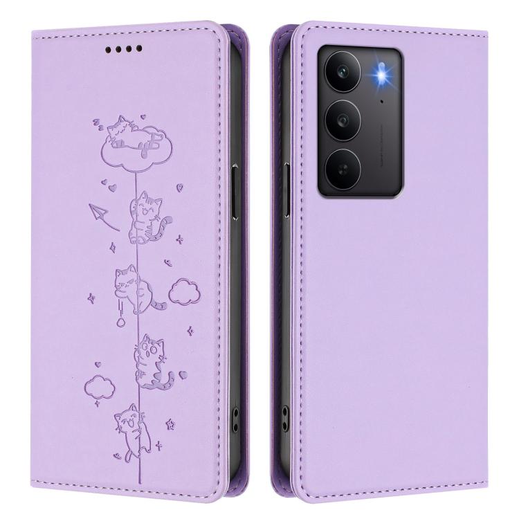 For Realme C75 4G Global / 14x 5G India Cute Cats Embossed Magnetic RFID Vegan Leather Phone Case