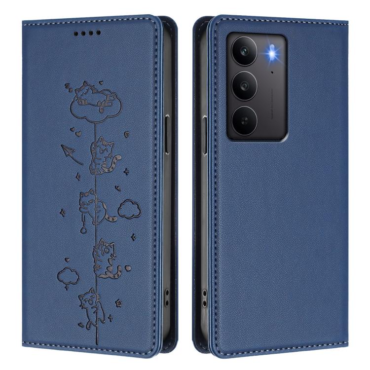 For Realme C75 4G Global / 14x 5G India Cute Cats Embossed Magnetic RFID Vegan Leather Phone Case