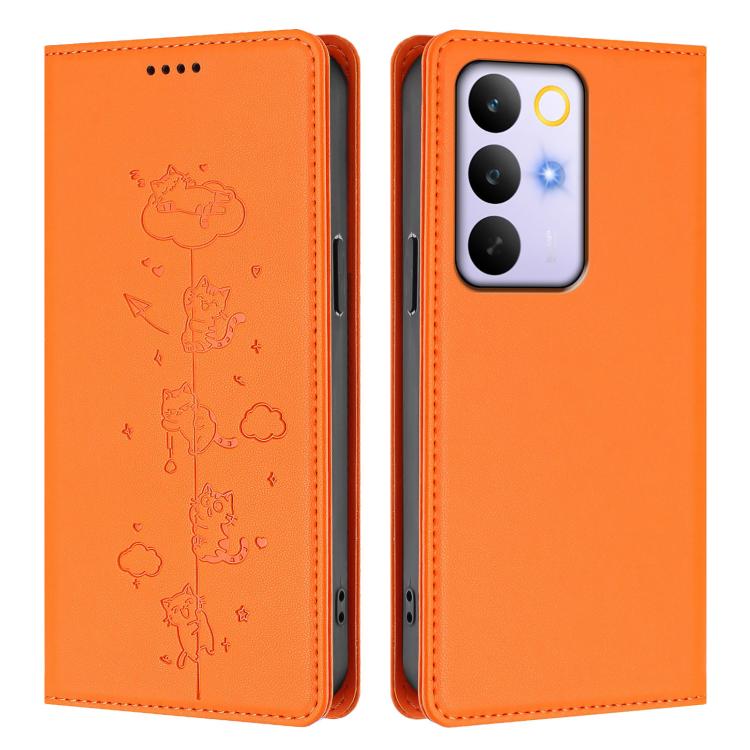 For Realme C85 Pro Cute Cats Embossed Magnetic RFID Vegan Leather Phone Case