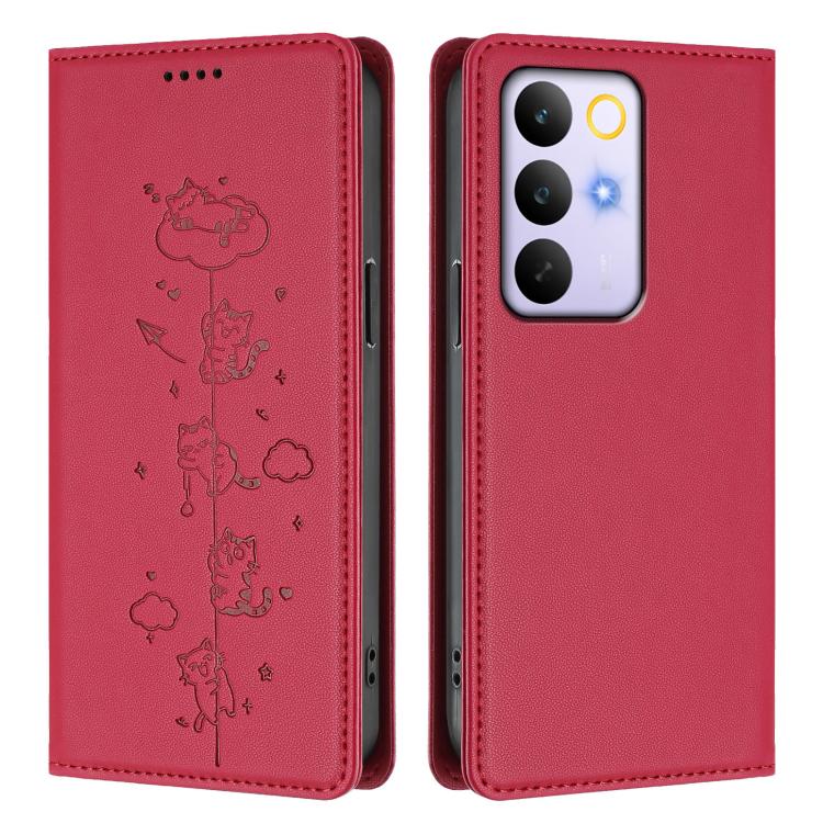 For Realme C85 Pro Cute Cats Embossed Magnetic RFID Vegan Leather Phone Case