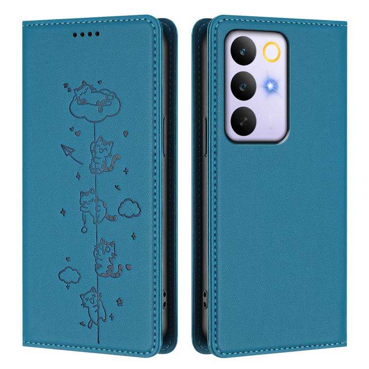 For Realme C85 Pro Cute Cats Embossed Magnetic RFID Vegan Leather Phone Case