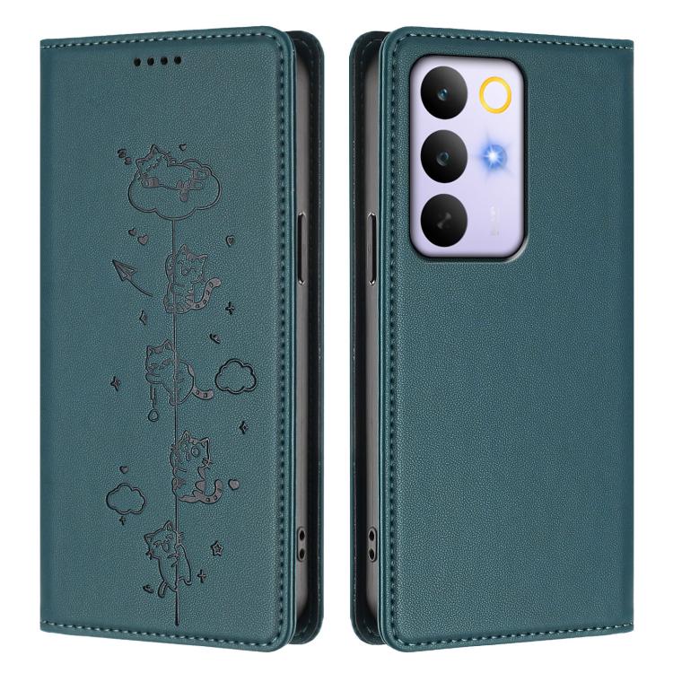 For Realme C85 Pro Cute Cats Embossed Magnetic RFID Vegan Leather Phone Case