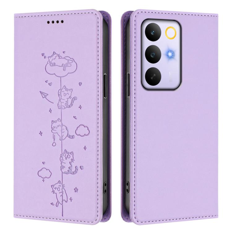 For Realme C85 Pro Cute Cats Embossed Magnetic RFID Vegan Leather Phone Case