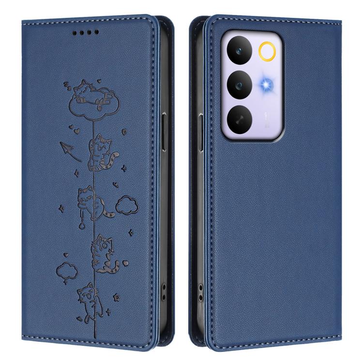 For Realme C85 Pro Cute Cats Embossed Magnetic RFID Vegan Leather Phone Case