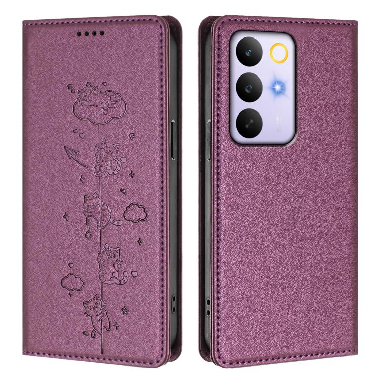 For Realme C85 Pro Cute Cats Embossed Magnetic RFID Vegan Leather Phone Case