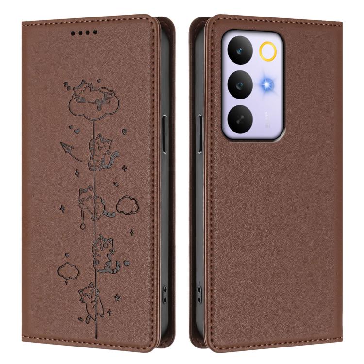 For Realme C85 Pro Cute Cats Embossed Magnetic RFID Vegan Leather Phone Case