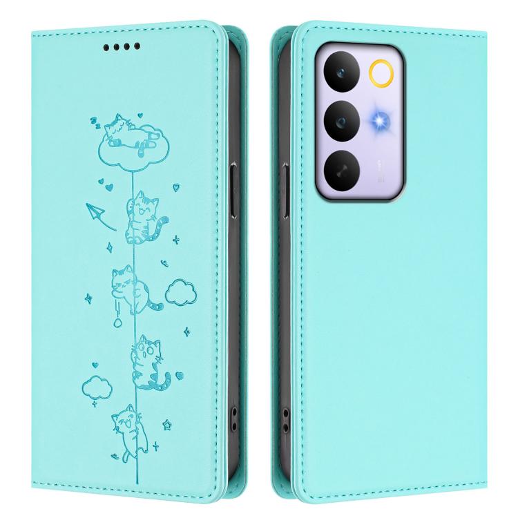 For Realme C85 / 15x Cute Cats Embossed Magnetic RFID Vegan Leather Phone Case