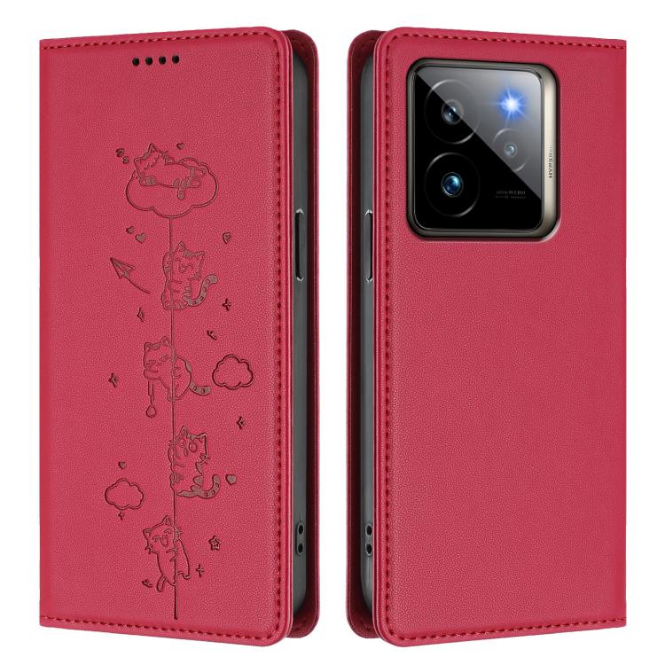 For Realme GT7 Pro Racing / GT 7 Pro Cute Cats Embossed Magnetic RFID Vegan Leather Phone Case