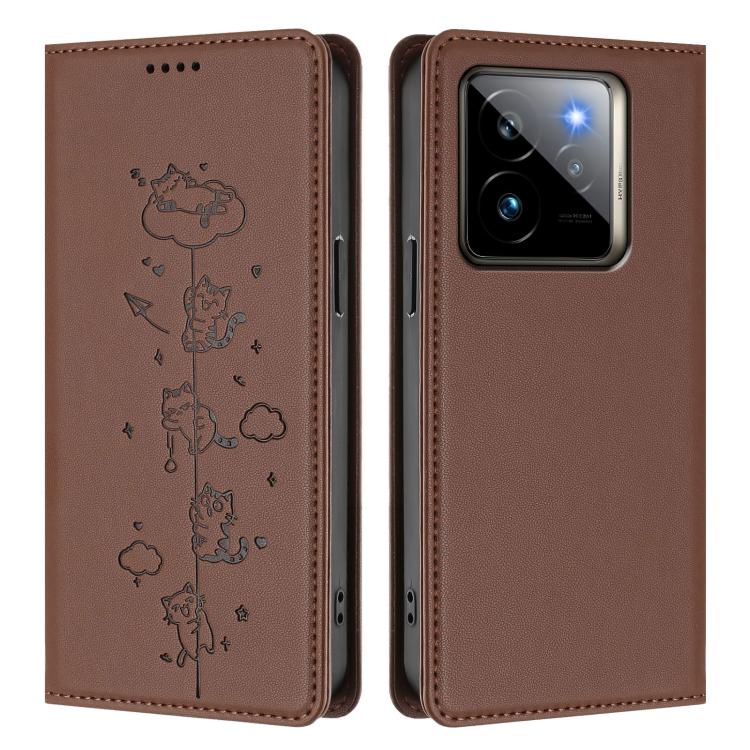 For Realme GT7 Pro Racing / GT 7 Pro Cute Cats Embossed Magnetic RFID Vegan Leather Phone Case