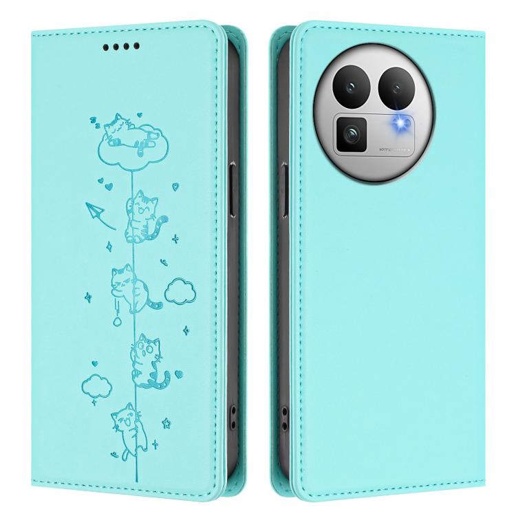 For Realme GT 8 Pro Global Cute Cats Embossed Magnetic RFID Vegan Leather Phone Case