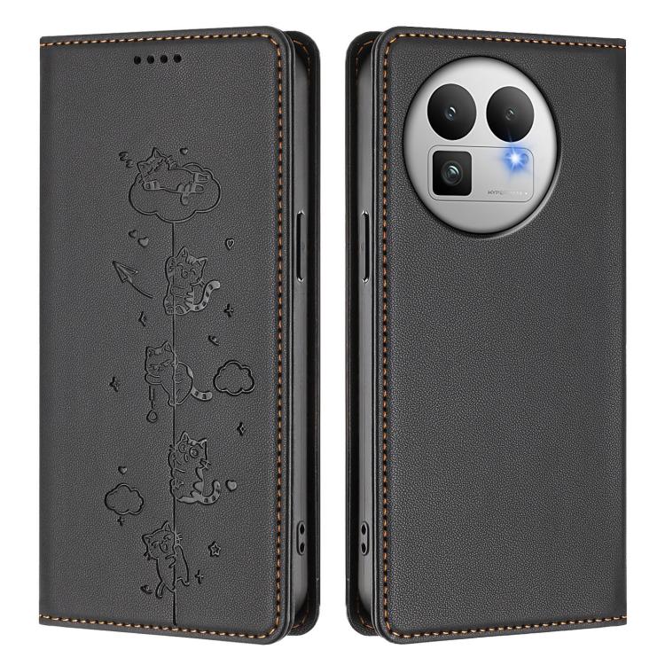 For Realme GT 8 Pro Global Cute Cats Embossed Magnetic RFID Vegan Leather Phone Case
