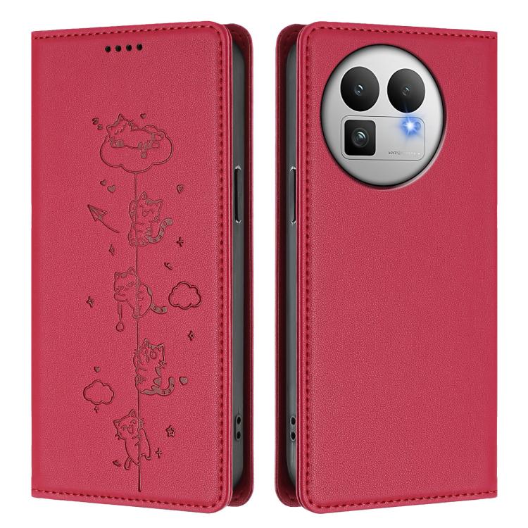 For Realme GT 8 Pro Global Cute Cats Embossed Magnetic RFID Vegan Leather Phone Case