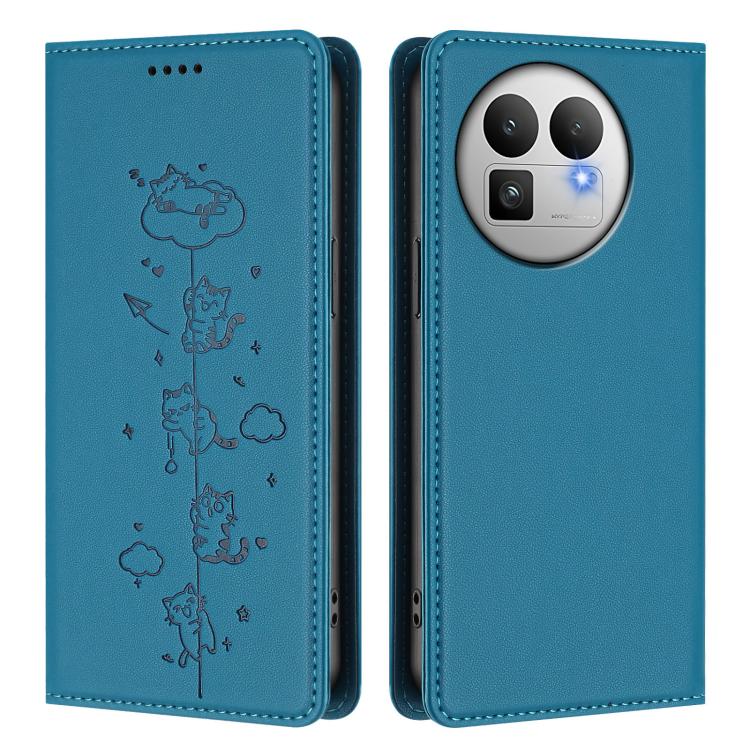 For Realme GT 8 Pro Global Cute Cats Embossed Magnetic RFID Vegan Leather Phone Case