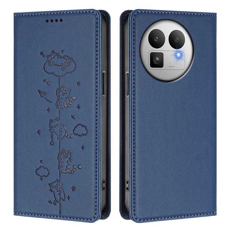For Realme GT 8 Pro Global Cute Cats Embossed Magnetic RFID Vegan Leather Phone Case