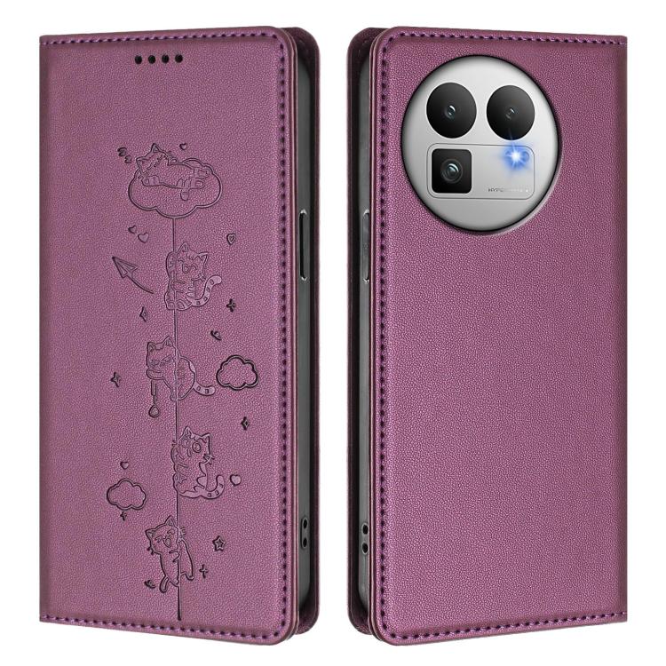 For Realme GT 8 Pro Global Cute Cats Embossed Magnetic RFID Vegan Leather Phone Case