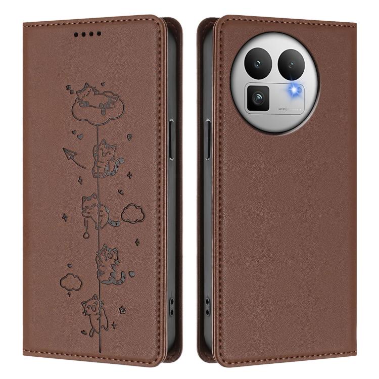 For Realme GT 8 Pro Global Cute Cats Embossed Magnetic RFID Vegan Leather Phone Case