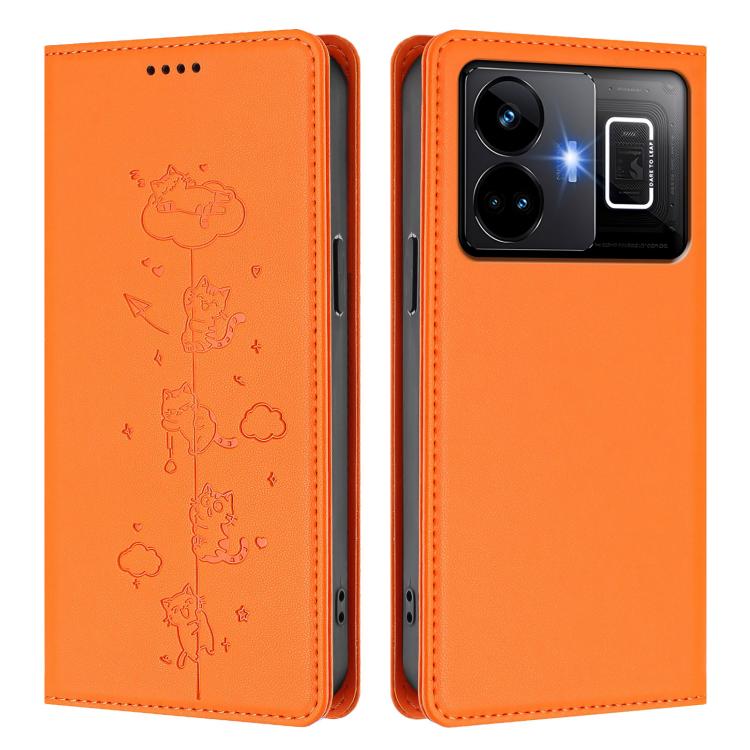 For Realme GT3 Cute Cats Embossed Magnetic RFID Vegan Leather Phone Case