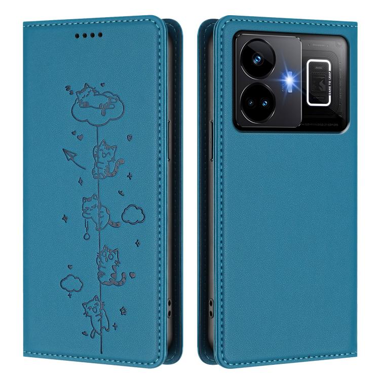 For Realme GT3 Cute Cats Embossed Magnetic RFID Vegan Leather Phone Case
