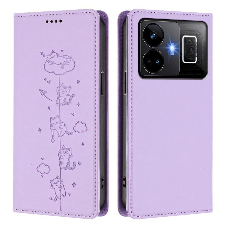 For Realme GT3 Cute Cats Embossed Magnetic RFID Vegan Leather Phone Case