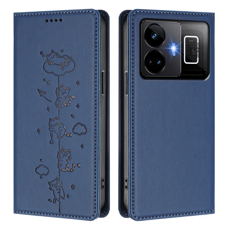 For Realme GT3 Cute Cats Embossed Magnetic RFID Vegan Leather Phone Case