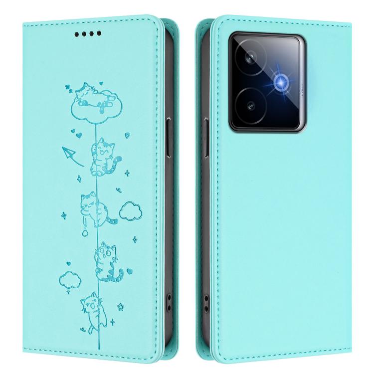 For Realme GT 7 Global Cute Cats Embossed Magnetic RFID Vegan Leather Phone Case