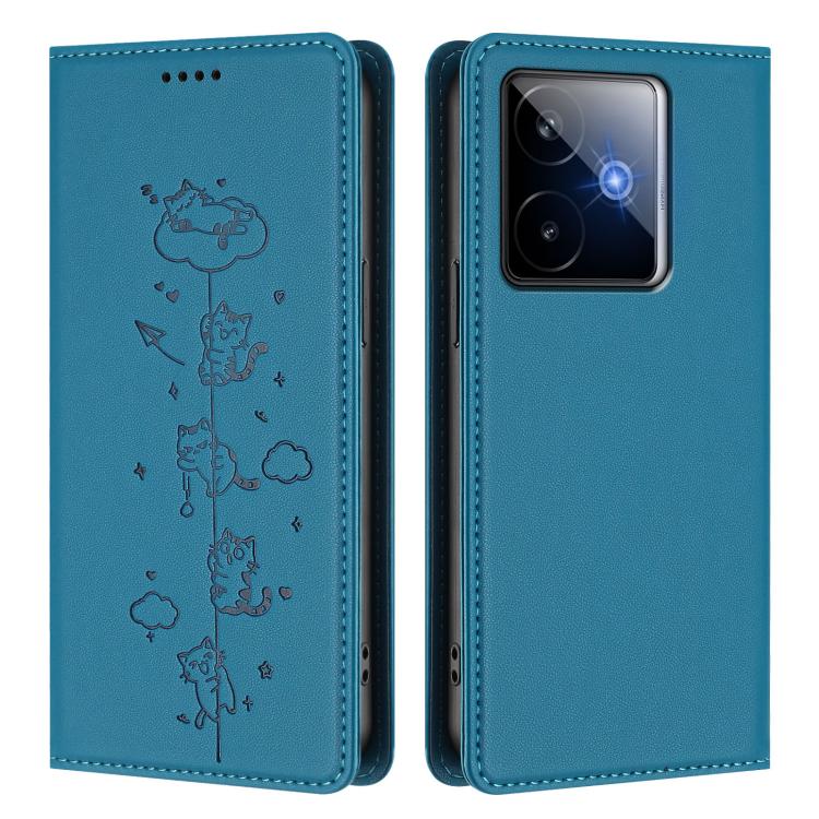 For Realme GT 7 Global Cute Cats Embossed Magnetic RFID Vegan Leather Phone Case
