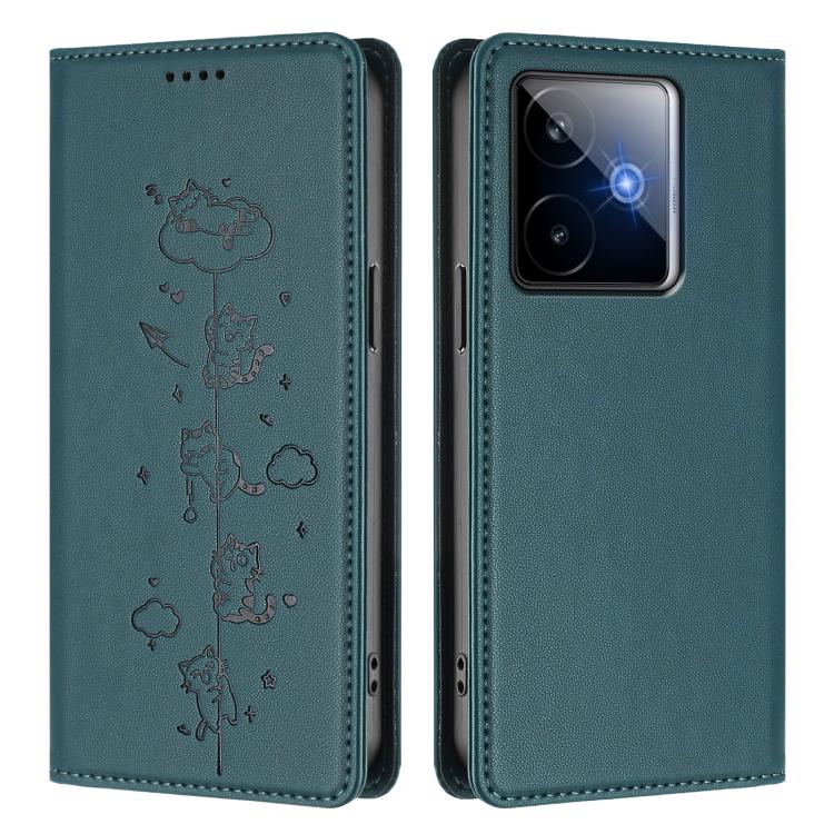 For Realme GT 7 Global Cute Cats Embossed Magnetic RFID Vegan Leather Phone Case