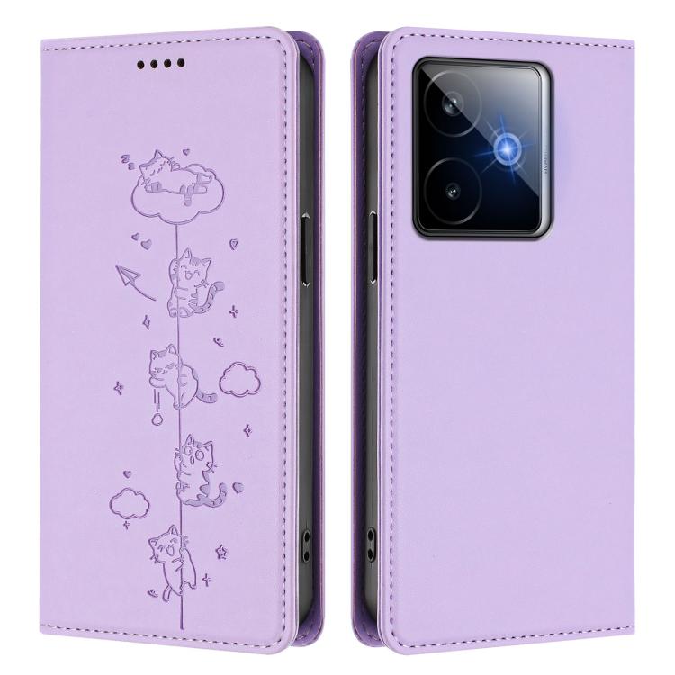 For Realme GT 7 Global Cute Cats Embossed Magnetic RFID Vegan Leather Phone Case
