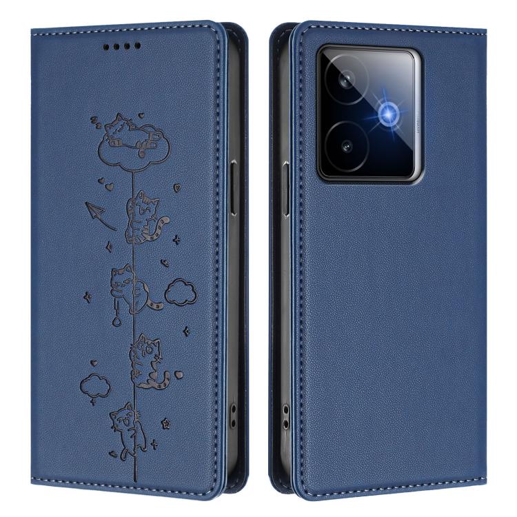For Realme GT 7 Global Cute Cats Embossed Magnetic RFID Vegan Leather Phone Case
