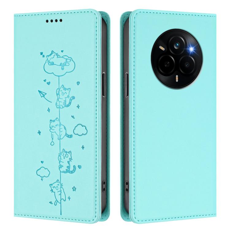 For Realme Narzo 80 Pro / 14 Pro 5G India Cute Cats Embossed Magnetic RFID Vegan Leather Phone Case