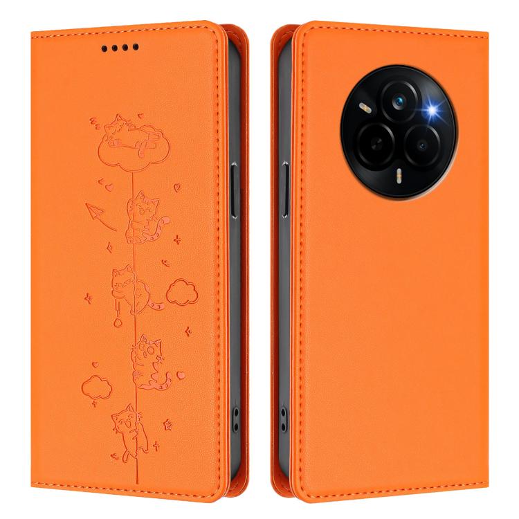For Realme Narzo 80 Pro / 14 Pro 5G India Cute Cats Embossed Magnetic RFID Vegan Leather Phone Case