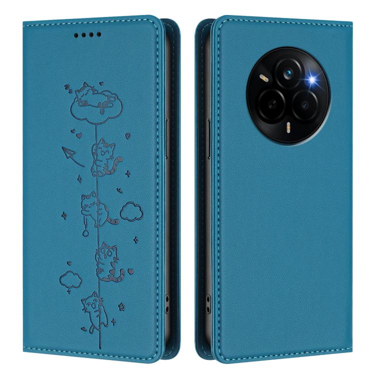 For Realme Narzo 80 Pro / 14 Pro 5G India Cute Cats Embossed Magnetic RFID Vegan Leather Phone Case