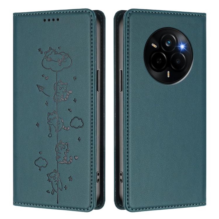 For Realme Narzo 80 Pro / 14 Pro 5G India Cute Cats Embossed Magnetic RFID Vegan Leather Phone Case