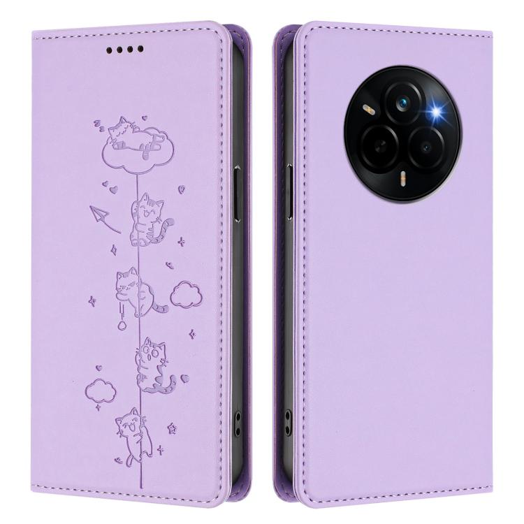 For Realme Narzo 80 Pro / 14 Pro 5G India Cute Cats Embossed Magnetic RFID Vegan Leather Phone Case