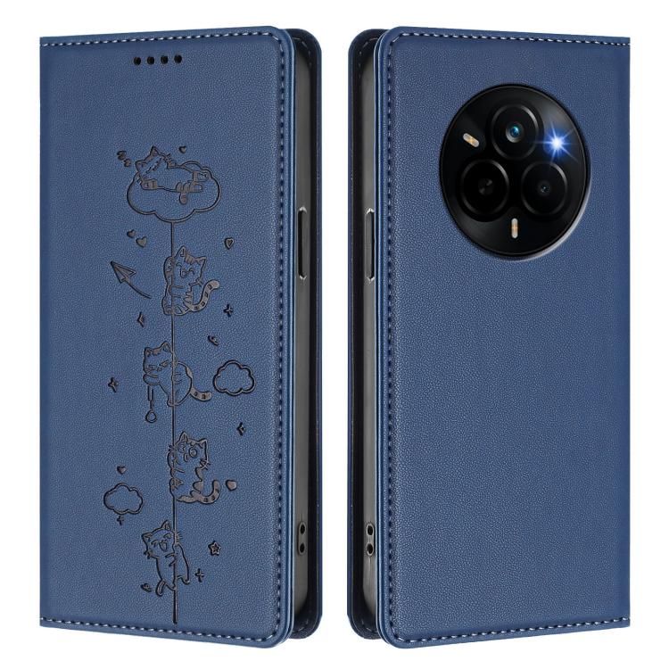 For Realme Narzo 80 Pro / 14 Pro 5G India Cute Cats Embossed Magnetic RFID Vegan Leather Phone Case