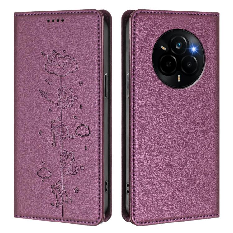 For Realme Narzo 80 Pro / 14 Pro 5G India Cute Cats Embossed Magnetic RFID Vegan Leather Phone Case
