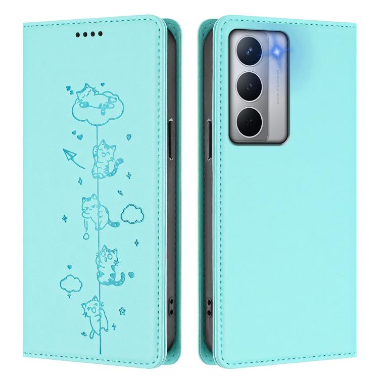 For Realme Narzo 80X Cute Cats Embossed Magnetic RFID Vegan Leather Phone Case