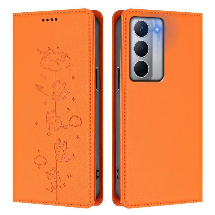 For Realme Narzo 80X Cute Cats Embossed Magnetic RFID Vegan Leather Phone Case