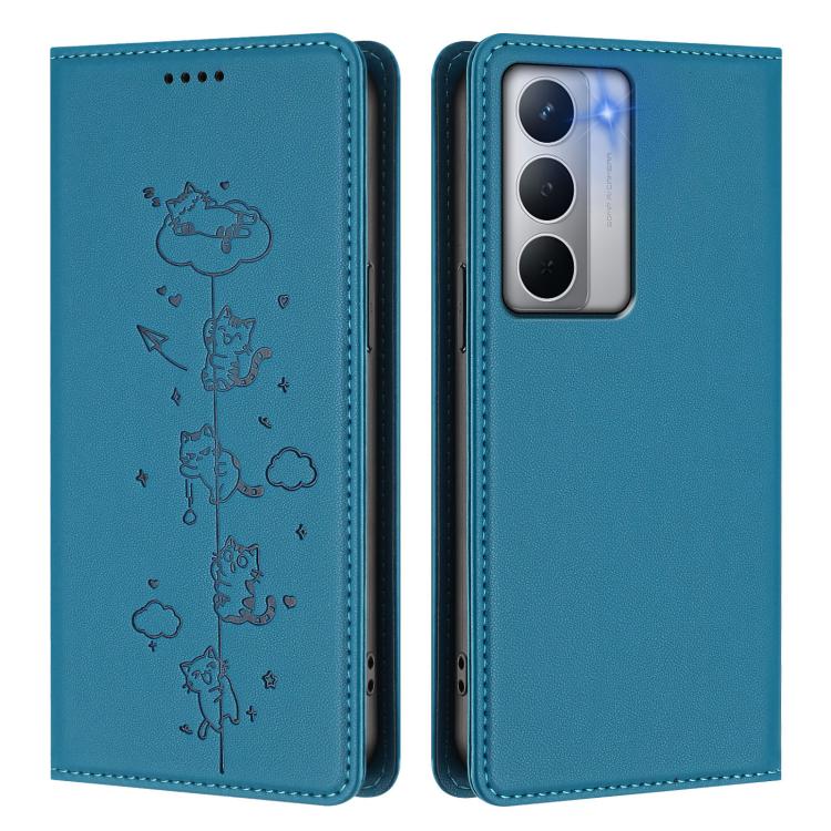 For Realme Narzo 80X Cute Cats Embossed Magnetic RFID Vegan Leather Phone Case
