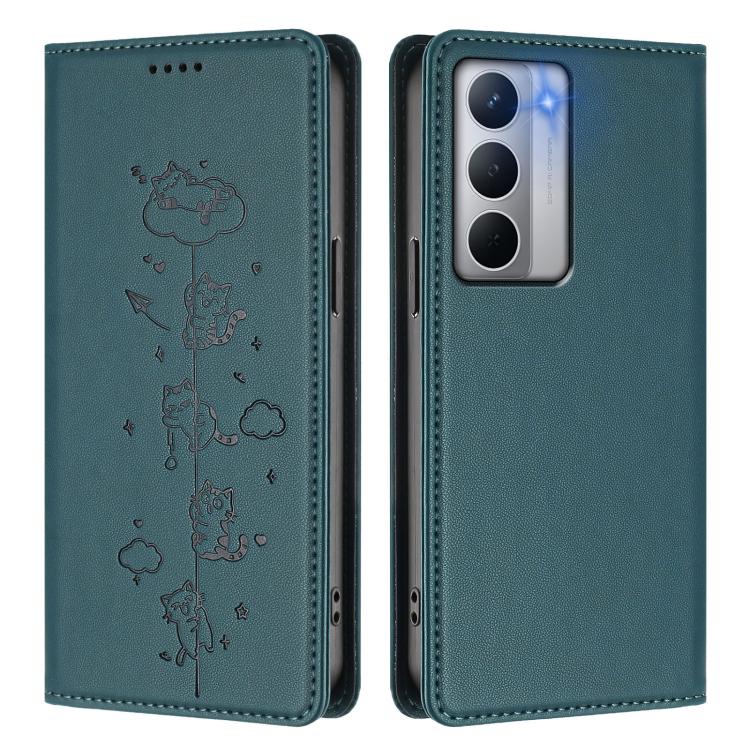For Realme Narzo 80X Cute Cats Embossed Magnetic RFID Vegan Leather Phone Case