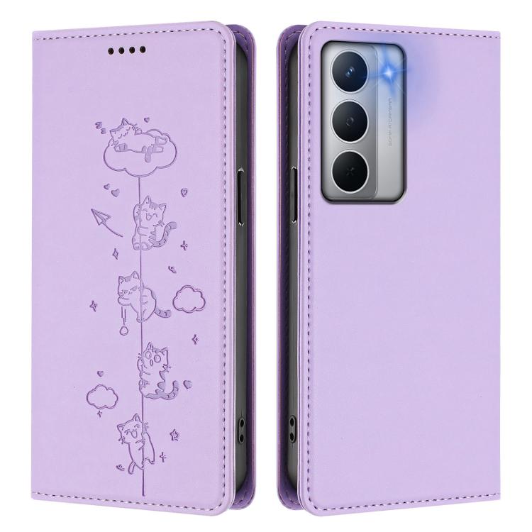 For Realme Narzo 80X Cute Cats Embossed Magnetic RFID Vegan Leather Phone Case