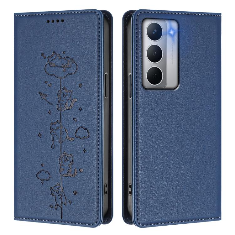 For Realme Narzo 80X Cute Cats Embossed Magnetic RFID Vegan Leather Phone Case