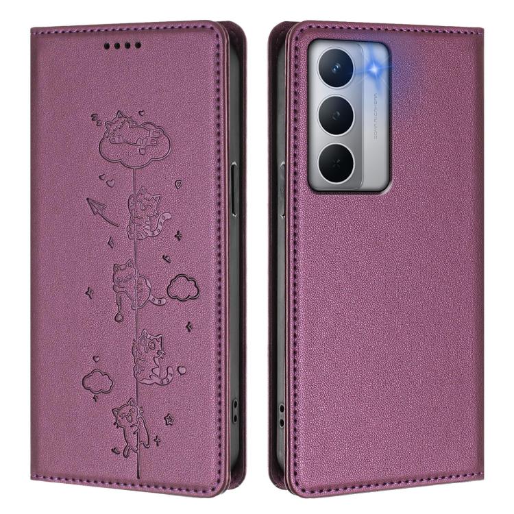 For Realme Narzo 80X Cute Cats Embossed Magnetic RFID Vegan Leather Phone Case